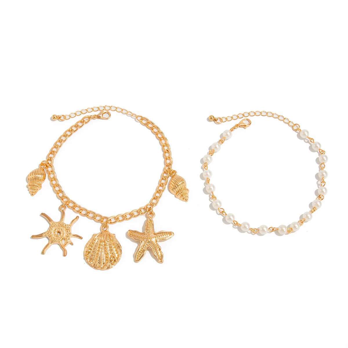 2pc Starfish & Pearl Anklet Set - Image 3