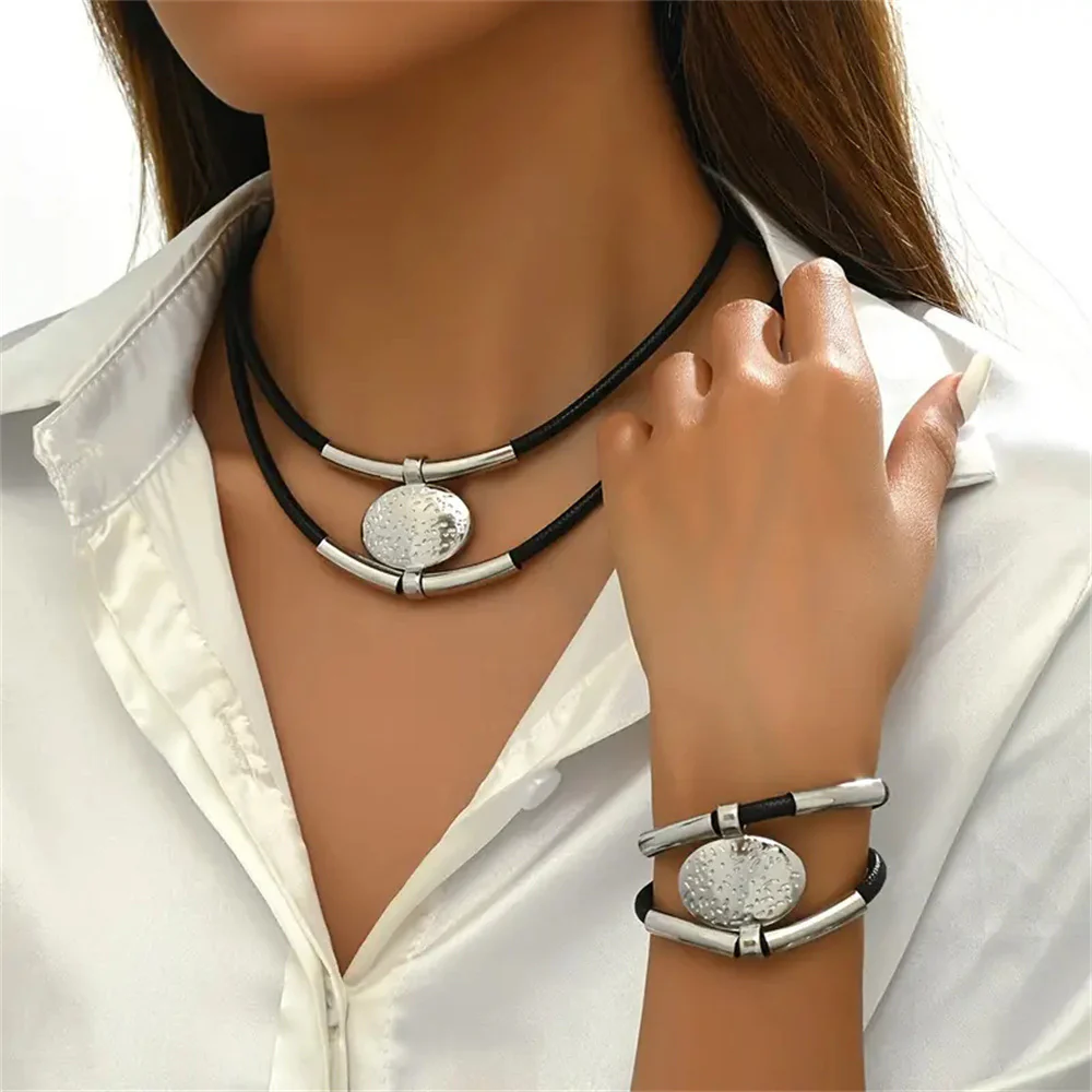 2pc Textured Gold Medallion Leather Set - Image 2