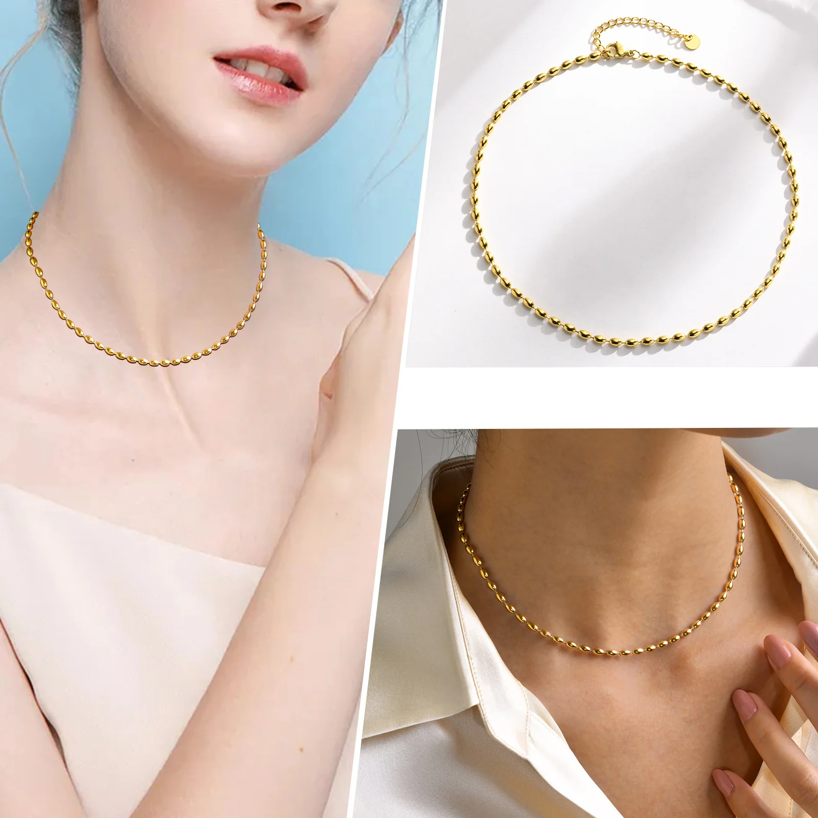 2pc Twisted Bead Chain Necklace Set - Image 3