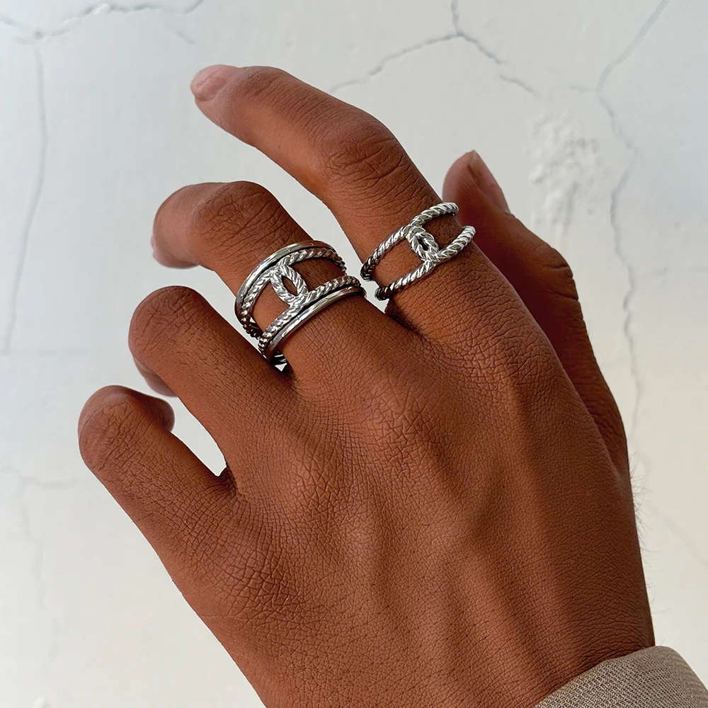 2pc Twisted Rope Open Gold Ring Set - Image 2