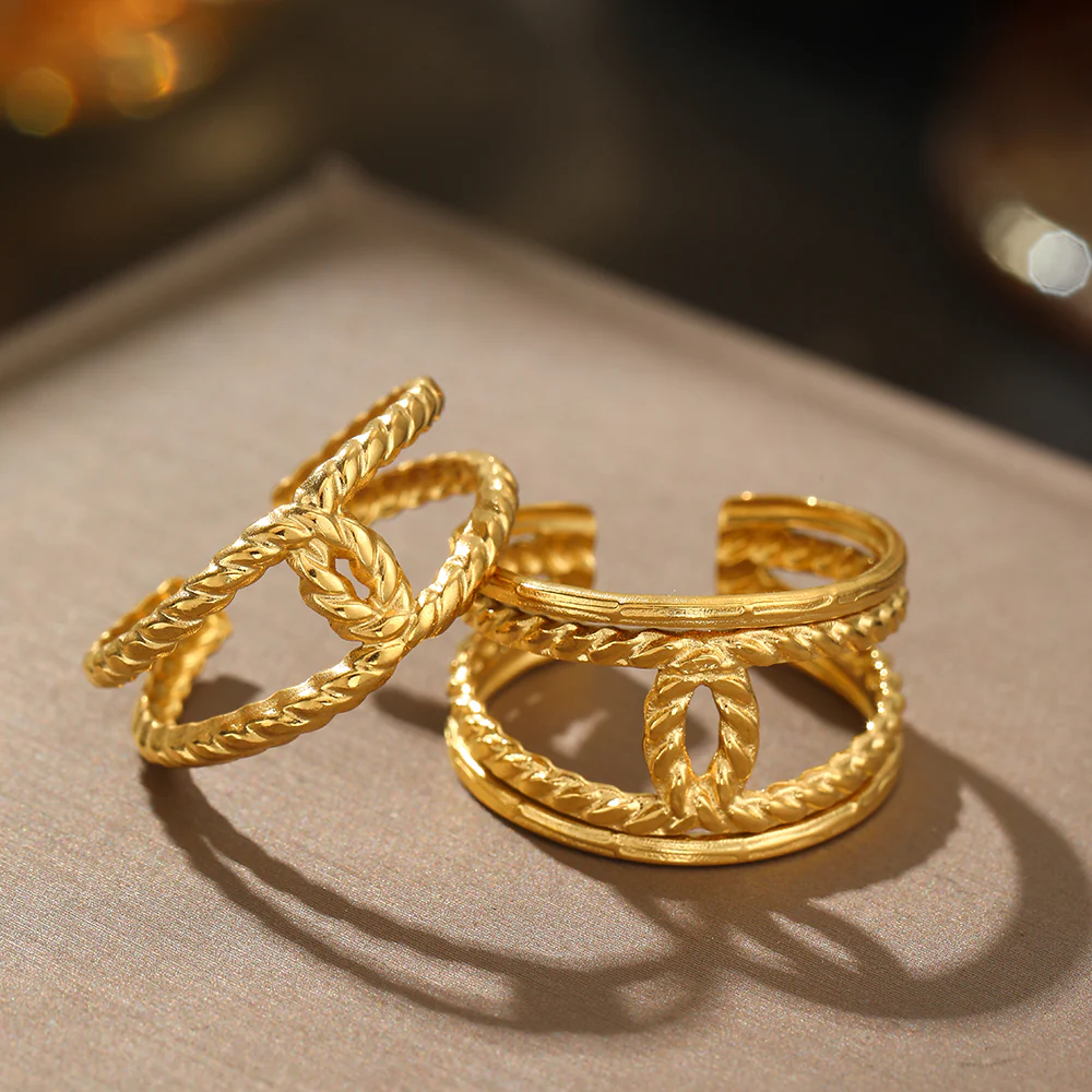 2pc Twisted Rope Open Gold Ring Set - Image 3