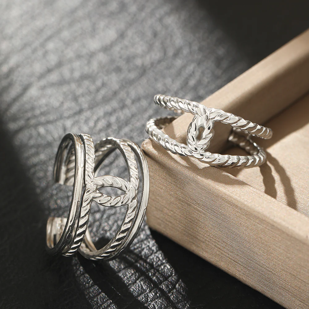 2pc Twisted Rope Open Gold Ring Set - Image 4