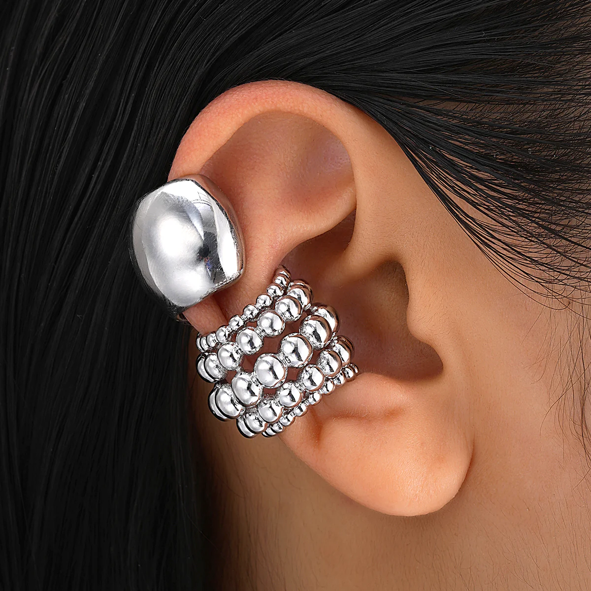 2pc Vintage Punk Chunky Clip Earring Set - Image 2