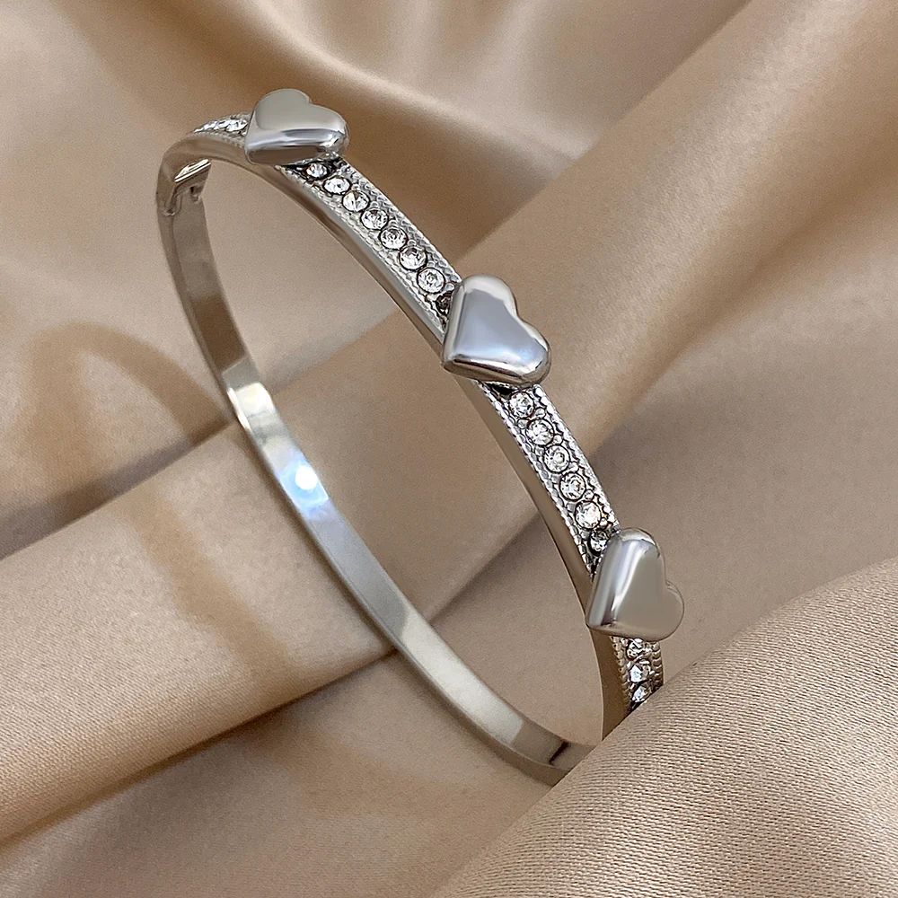 3-Heart Gold Bangle Bracelet - Image 2