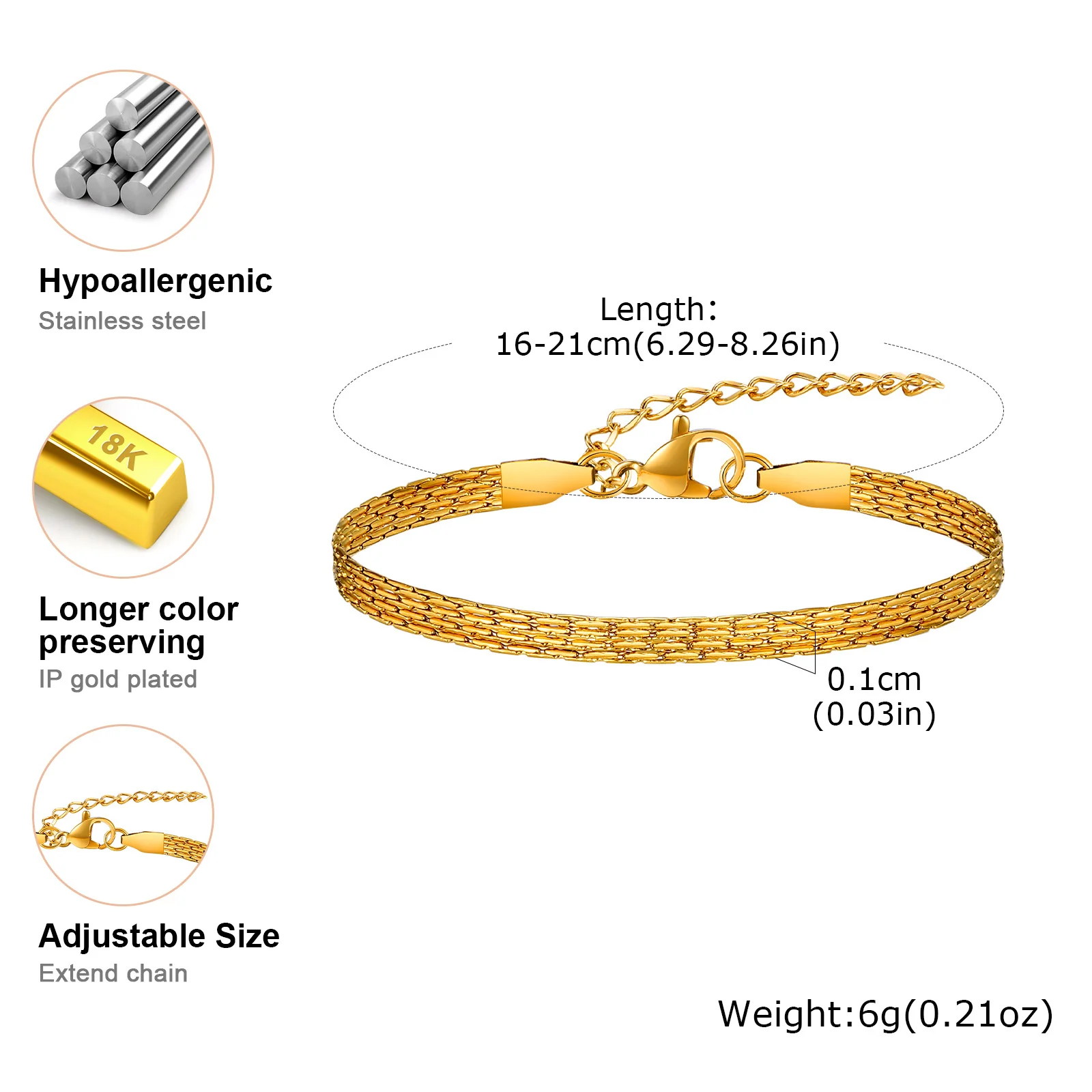 3-Layer Dainty Gold Chain Bracelet - Image 3