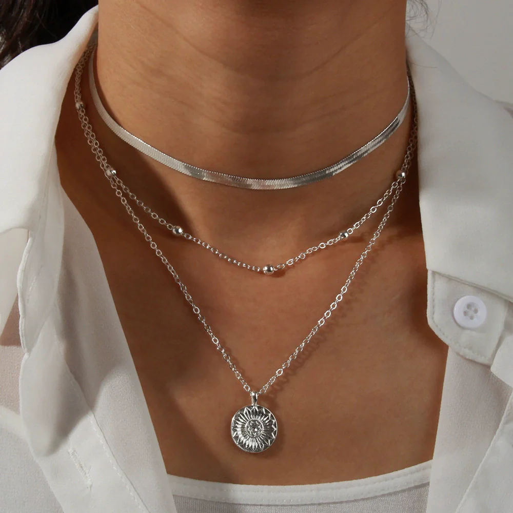 3-Layer Gold Sunflower Pendant Necklace - Image 2
