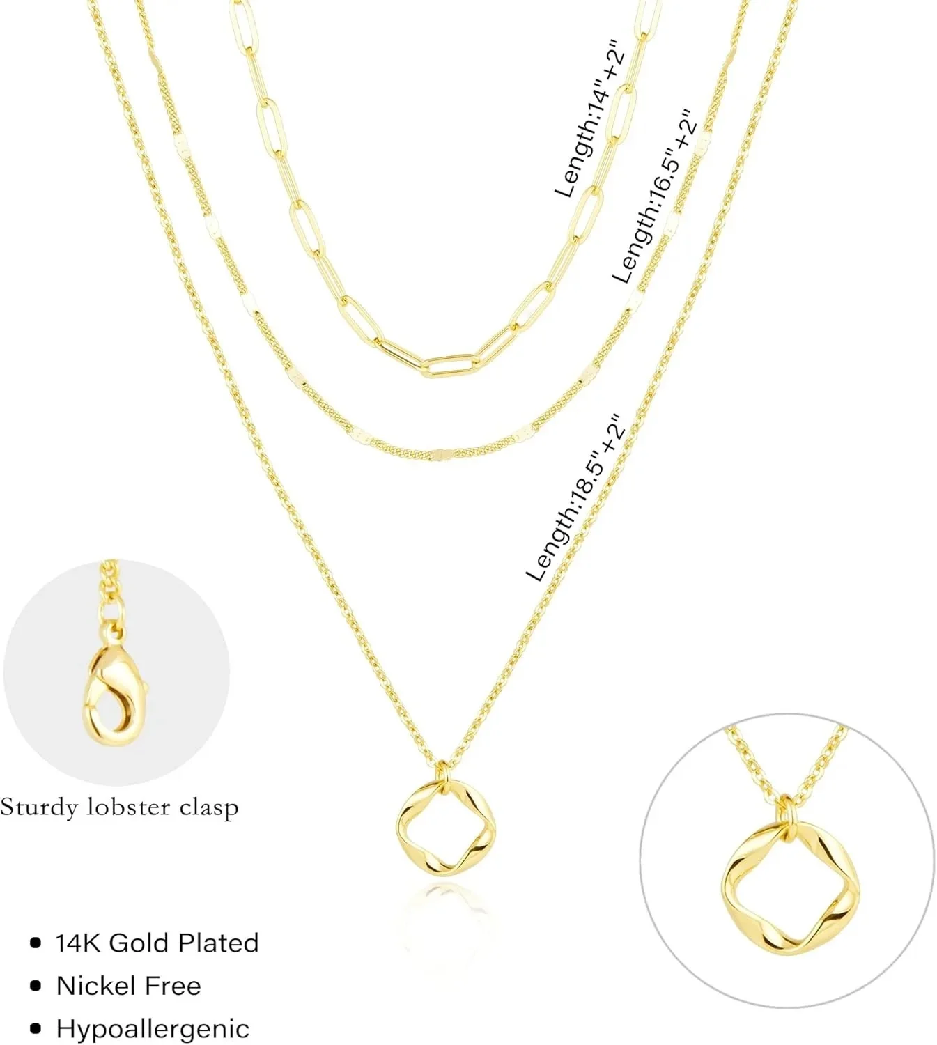 3pc 14k Geometric Necklace Set - Image 3