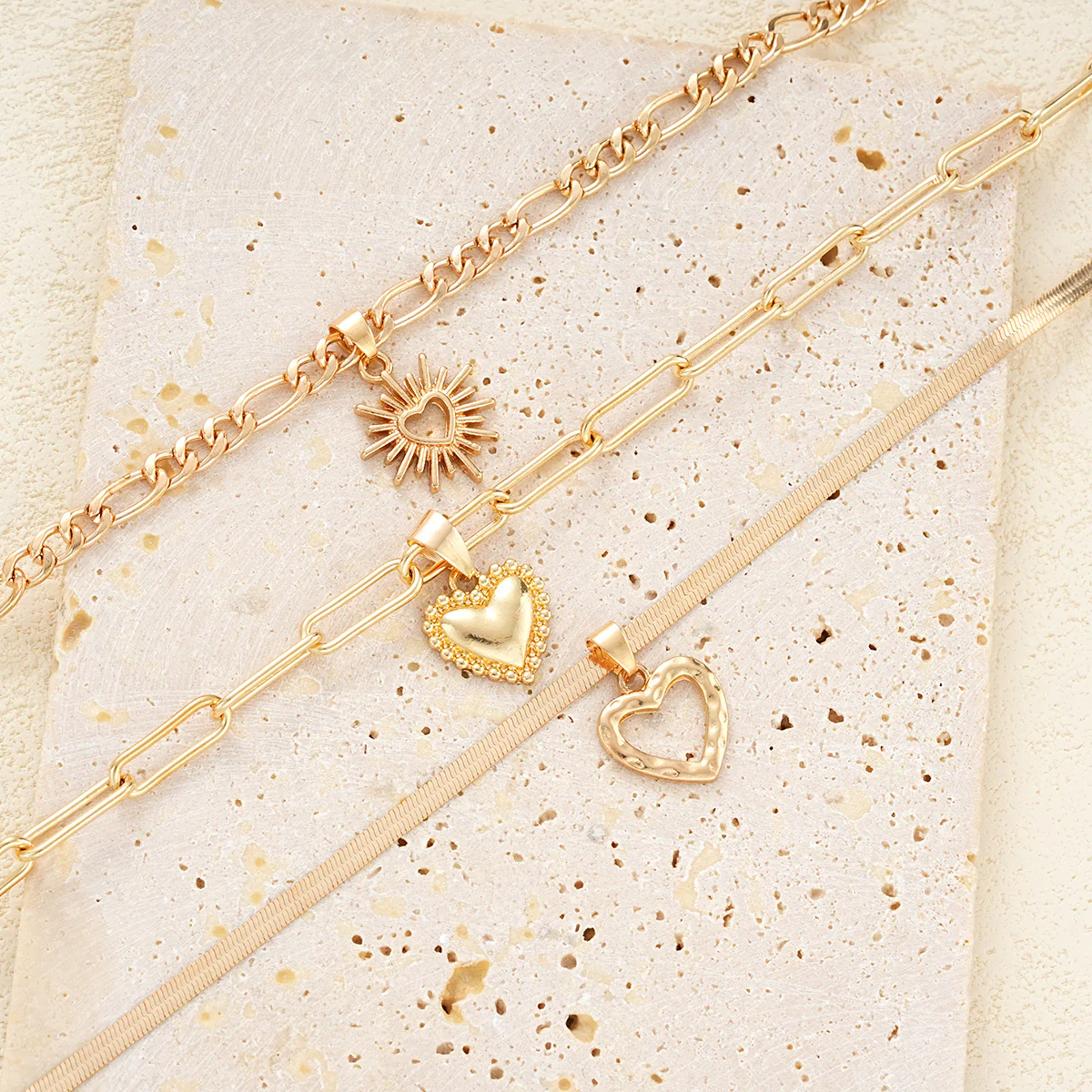 3pc Boho Heart Pendant Necklace Set - Image 2