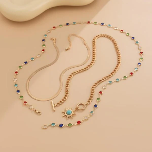 3pc Boho Sunflower Layered Necklaces - Image 2
