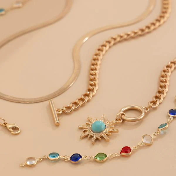 3pc Boho Sunflower Layered Necklaces - Image 3