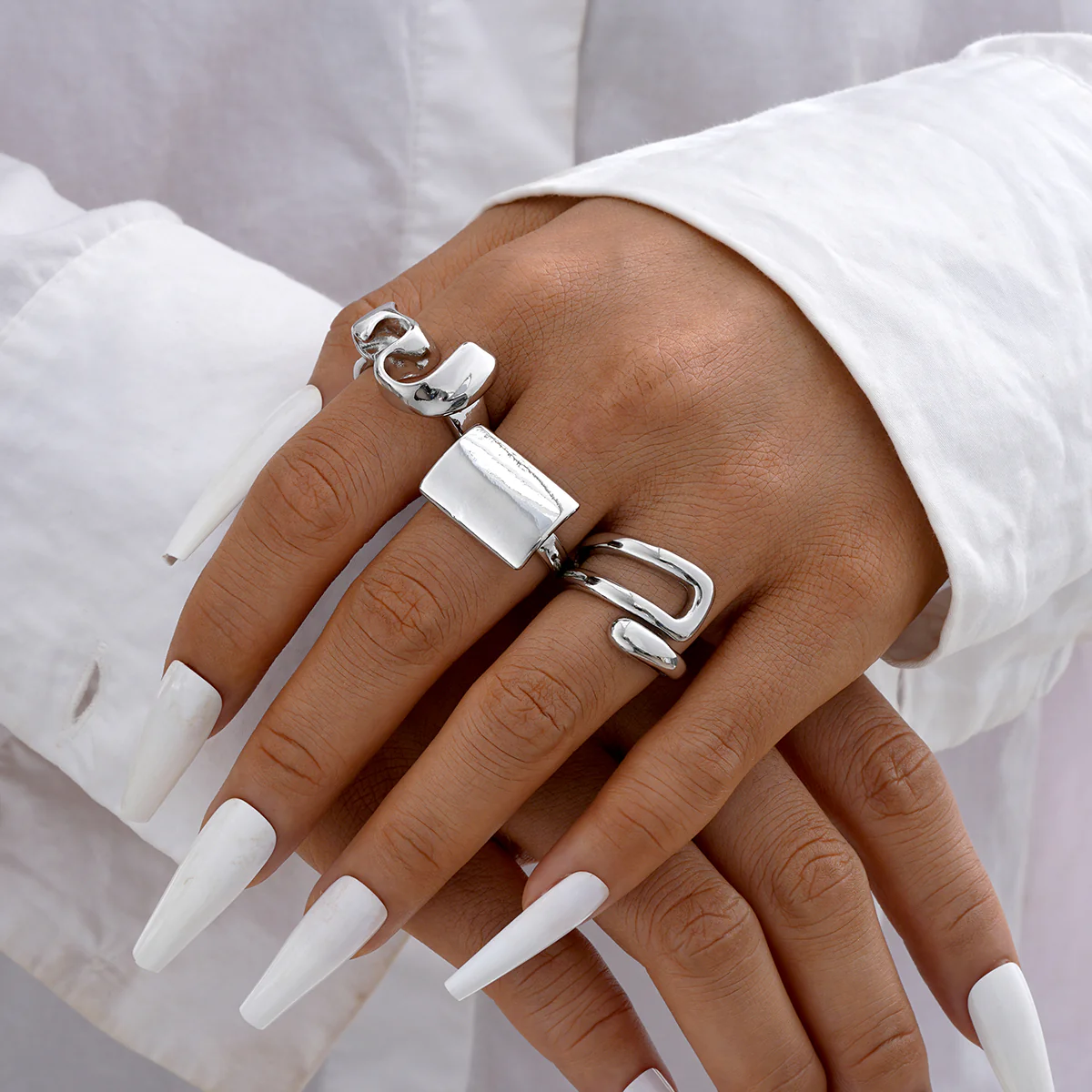 3pc Bold Abstract Gold Ring Set - Image 3