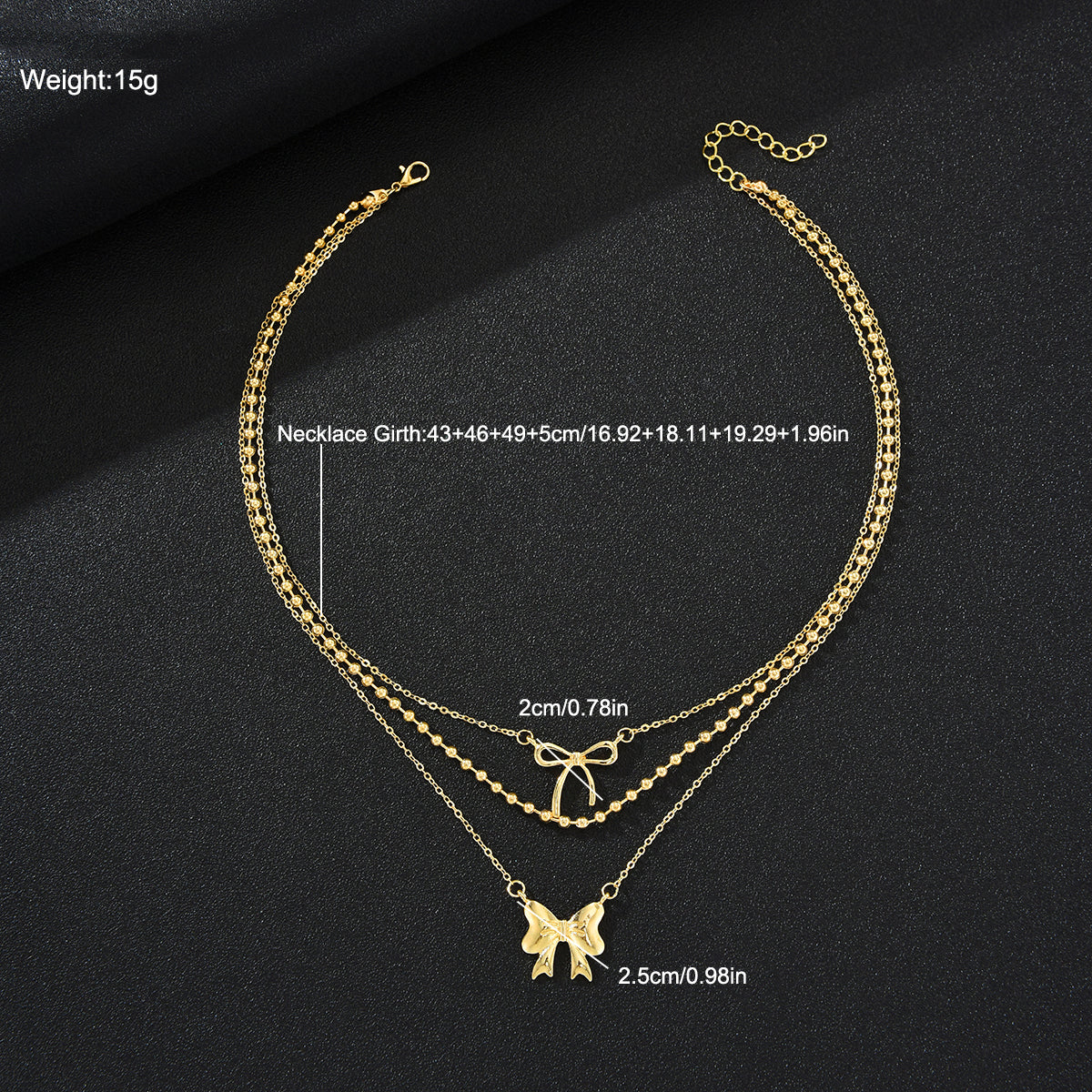 3pc Bow Charm Layered Necklace Set - Image 2