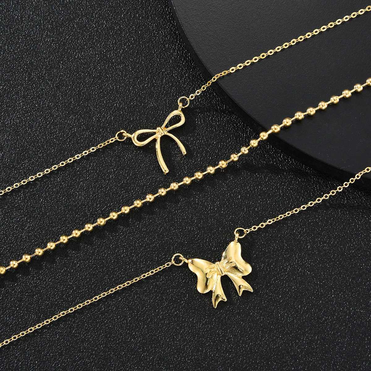 3pc Bow Charm Layered Necklace Set - Image 3