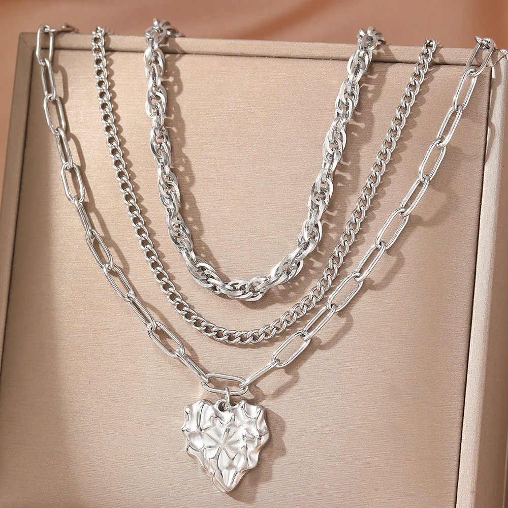 3pc Chunky Heart Pendant Necklace Set - Image 2