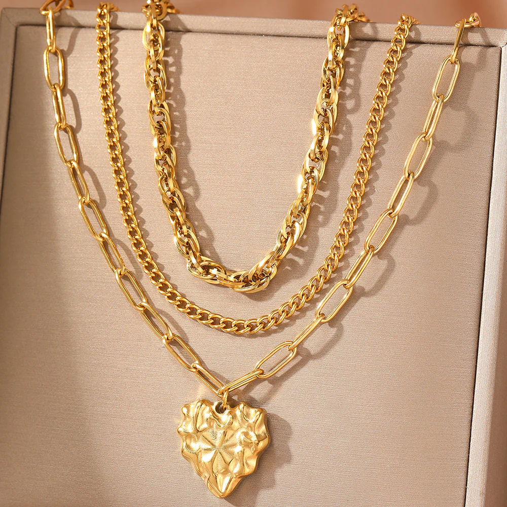3pc Chunky Heart Pendant Necklace Set - Image 3