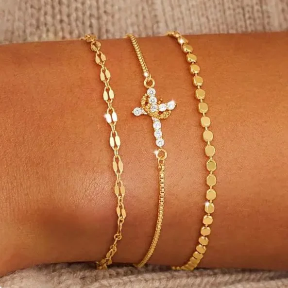 3pc Crown Cross Bracelet Set
