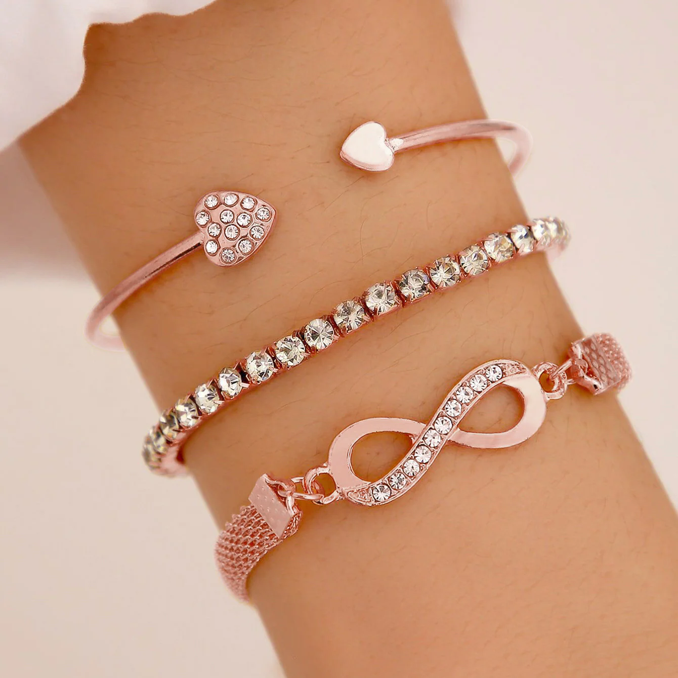 3pc Crystal Heart & Infinity Bracelet Set - Image 3