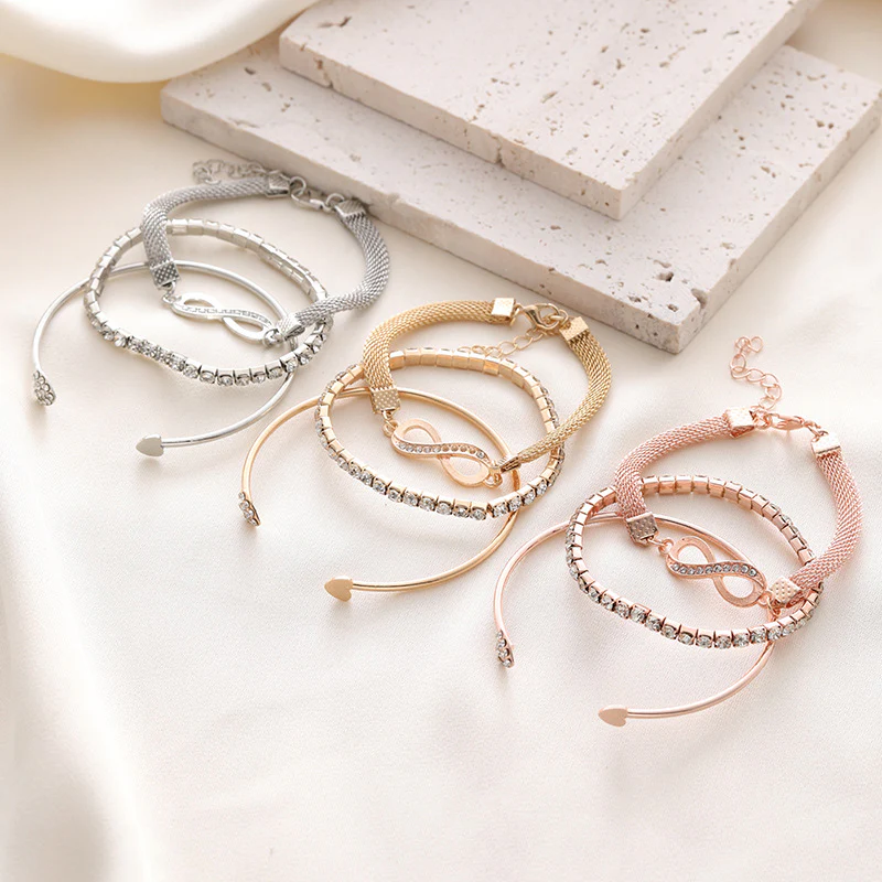 3pc Crystal Heart & Infinity Bracelet Set - Image 4