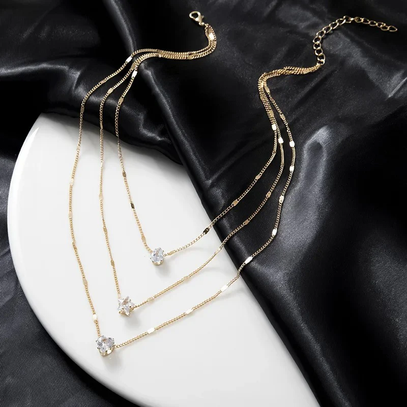 3pc Crystal Love Multilayer Necklace Set - Image 4