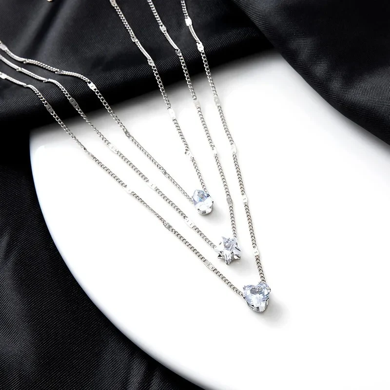 3pc Crystal Love Multilayer Necklace Set - Image 5