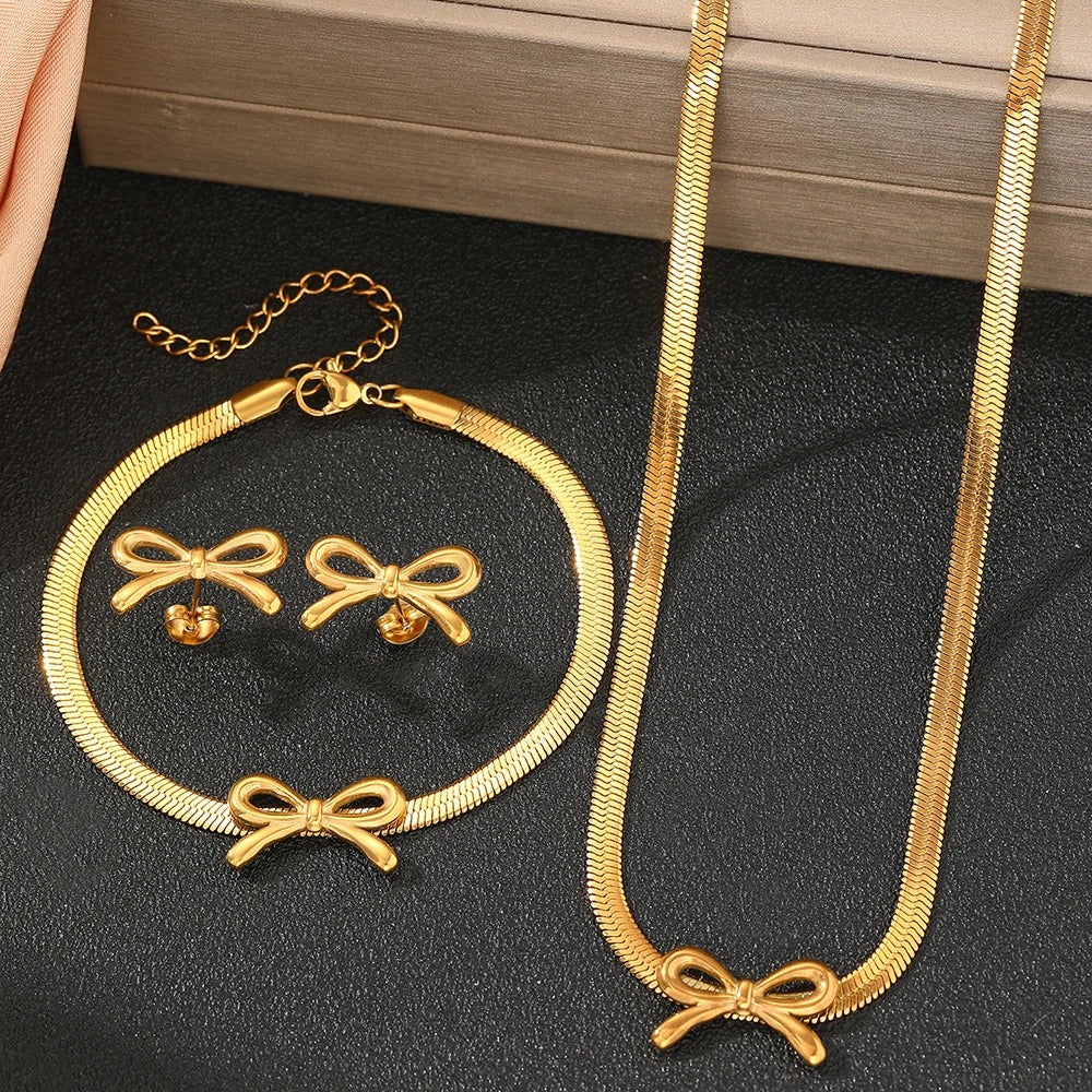 3pc Dainty Bow Necklace, Bracelet, & Earrings Set - Image 5