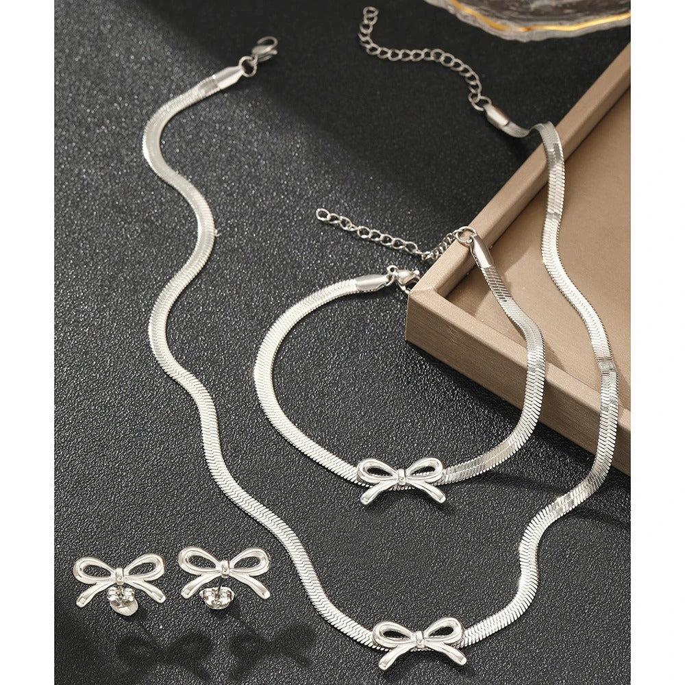 3pc Dainty Bow Necklace, Bracelet, & Earrings Set - Image 6