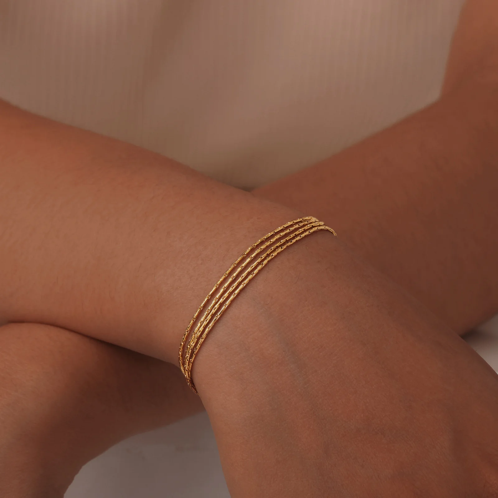 3pc Dainty Gold Chain Bracelet Set