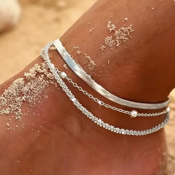 3pc Dainty Layered Anklet Set - Image 2