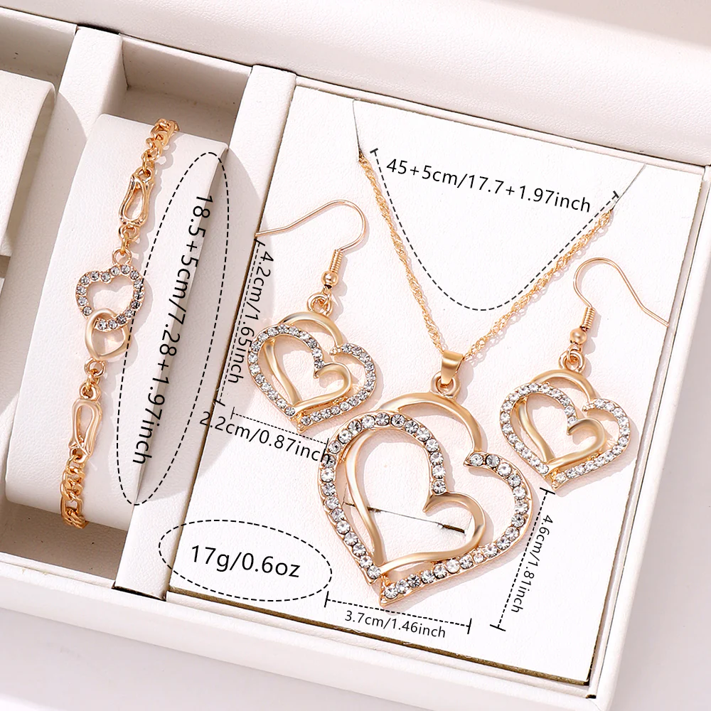 3pc Double Heart Crystal Jewelry Set - Image 3