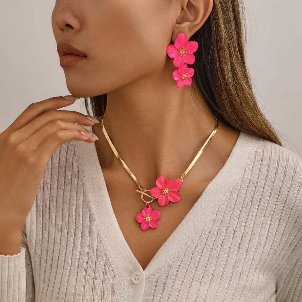 3pc Elegant Flower Pendant Jewelry Set - Image 3