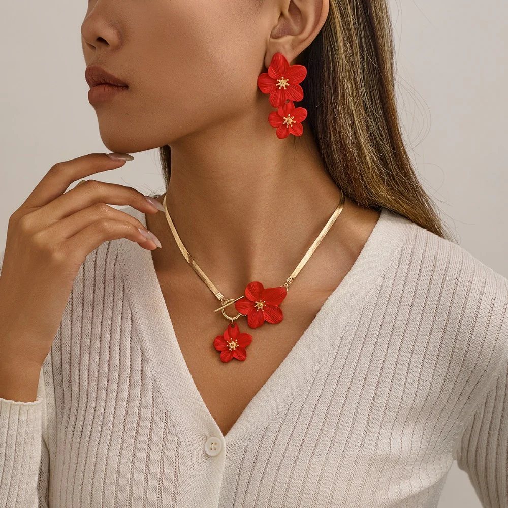 3pc Elegant Flower Pendant Jewelry Set - Image 5