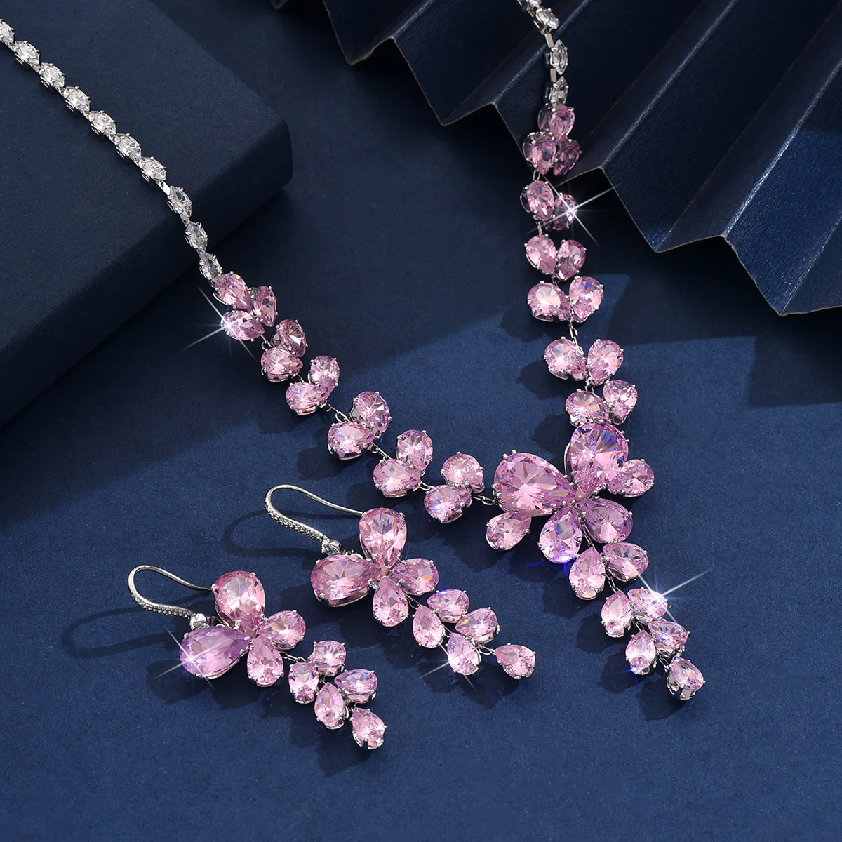 3pc Floral Leaf Zircon Jewelry Set - Image 2