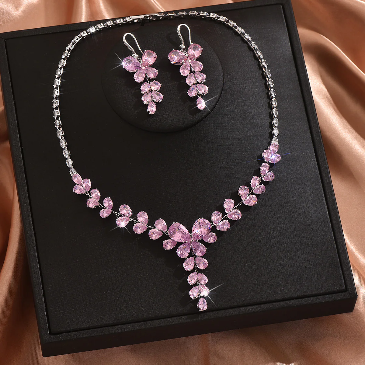 3pc Floral Leaf Zircon Jewelry Set - Image 3