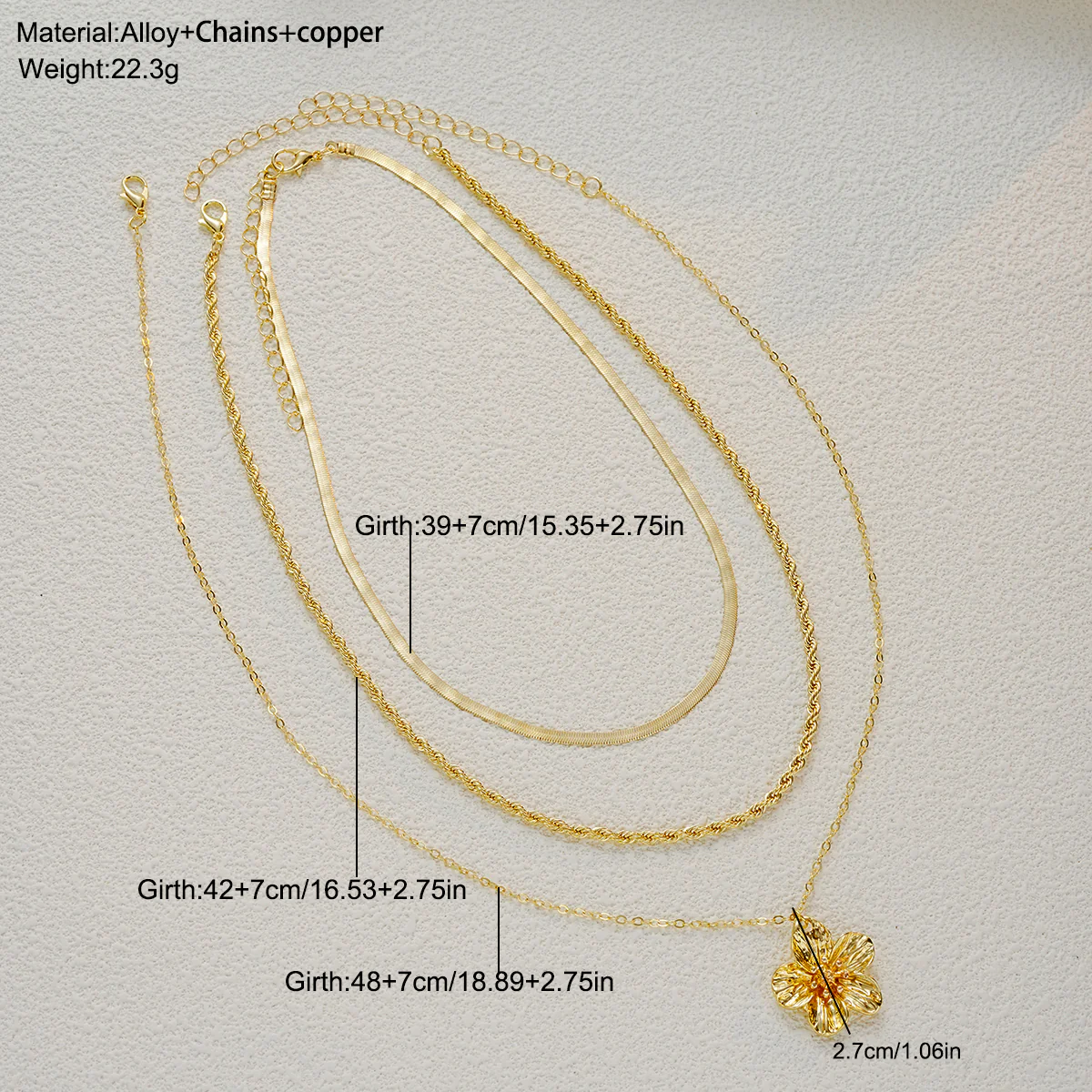 3pc Floral Pendant Layered Necklace Set - Image 2