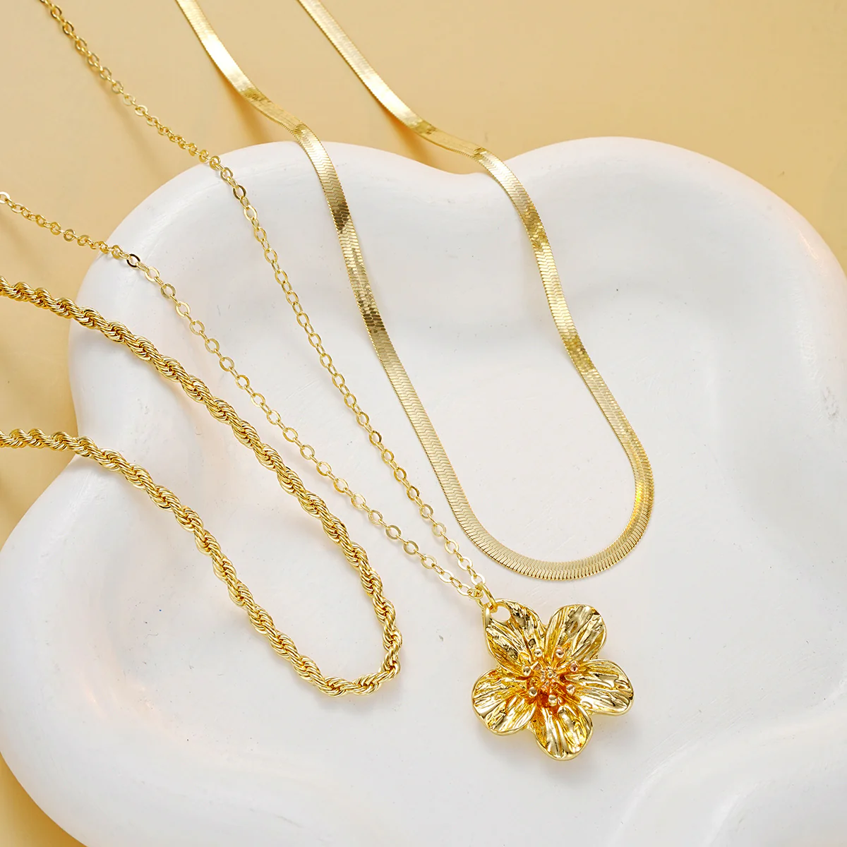 3pc Floral Pendant Layered Necklace Set - Image 3