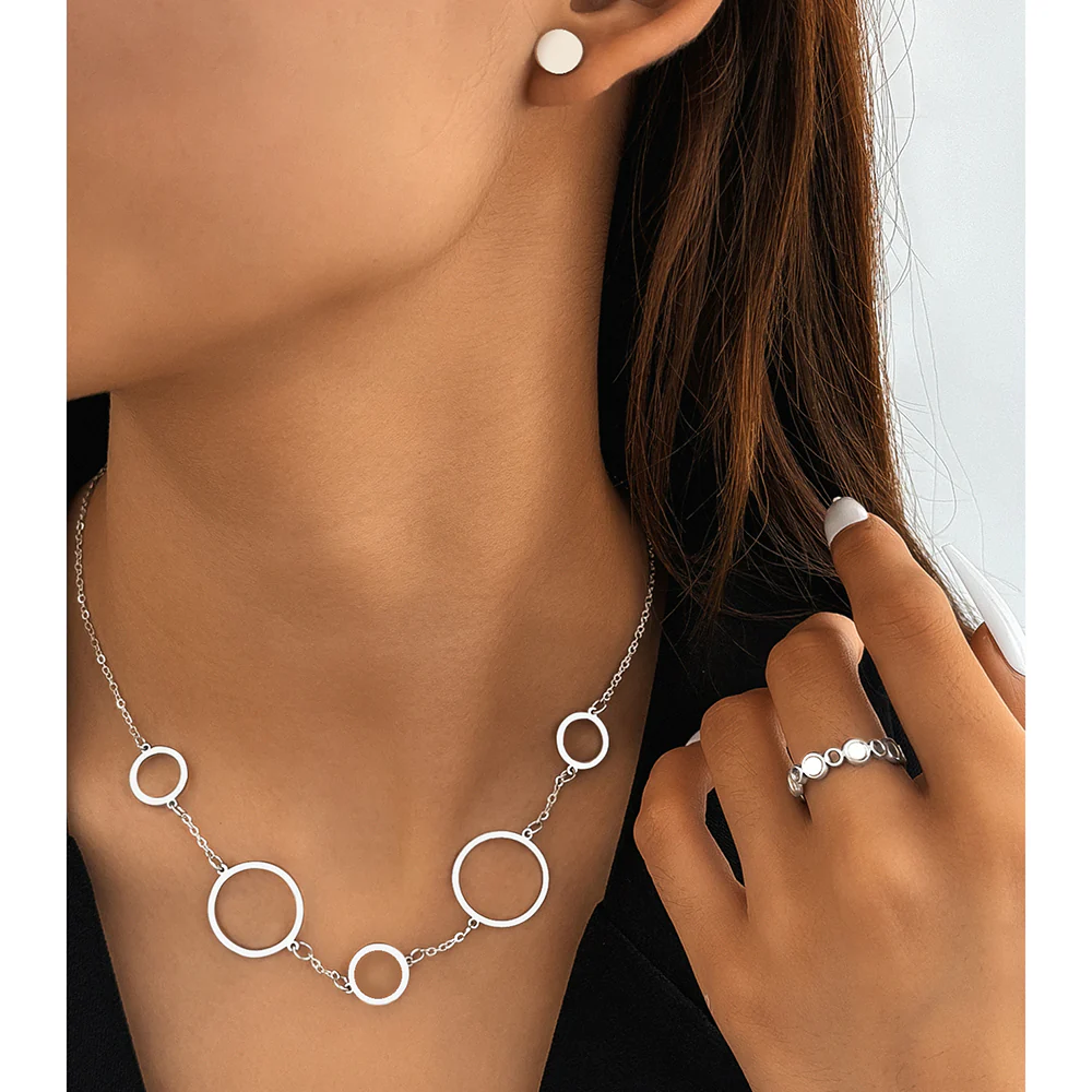 3pc Geometric Circle Jewelry Set - Image 2