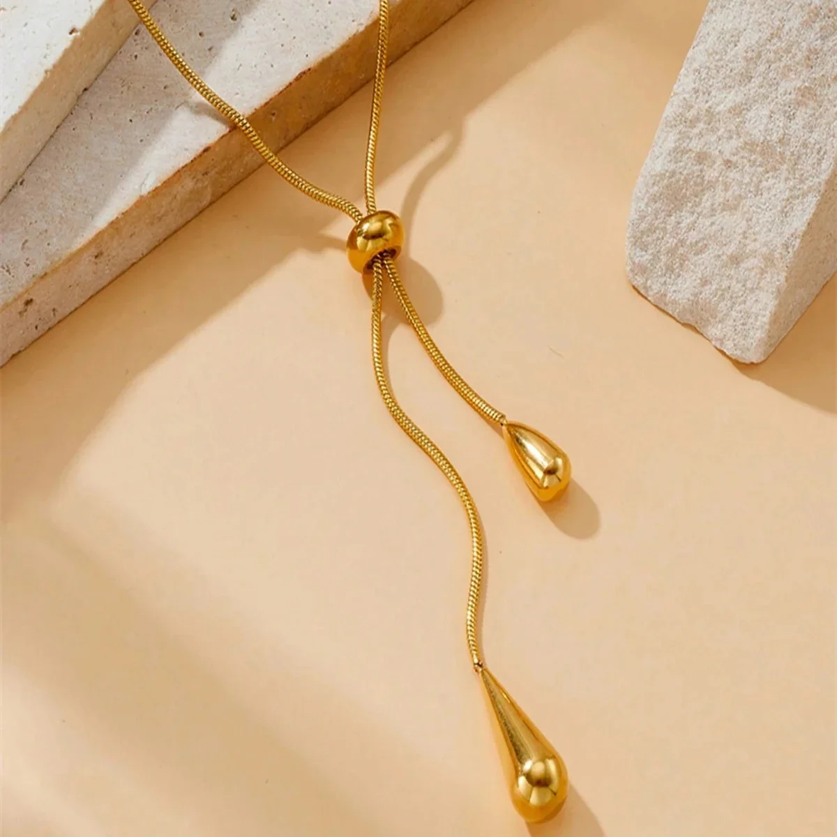 3pc Geometric Dangling Drops Necklace & Earrings Set - Image 3