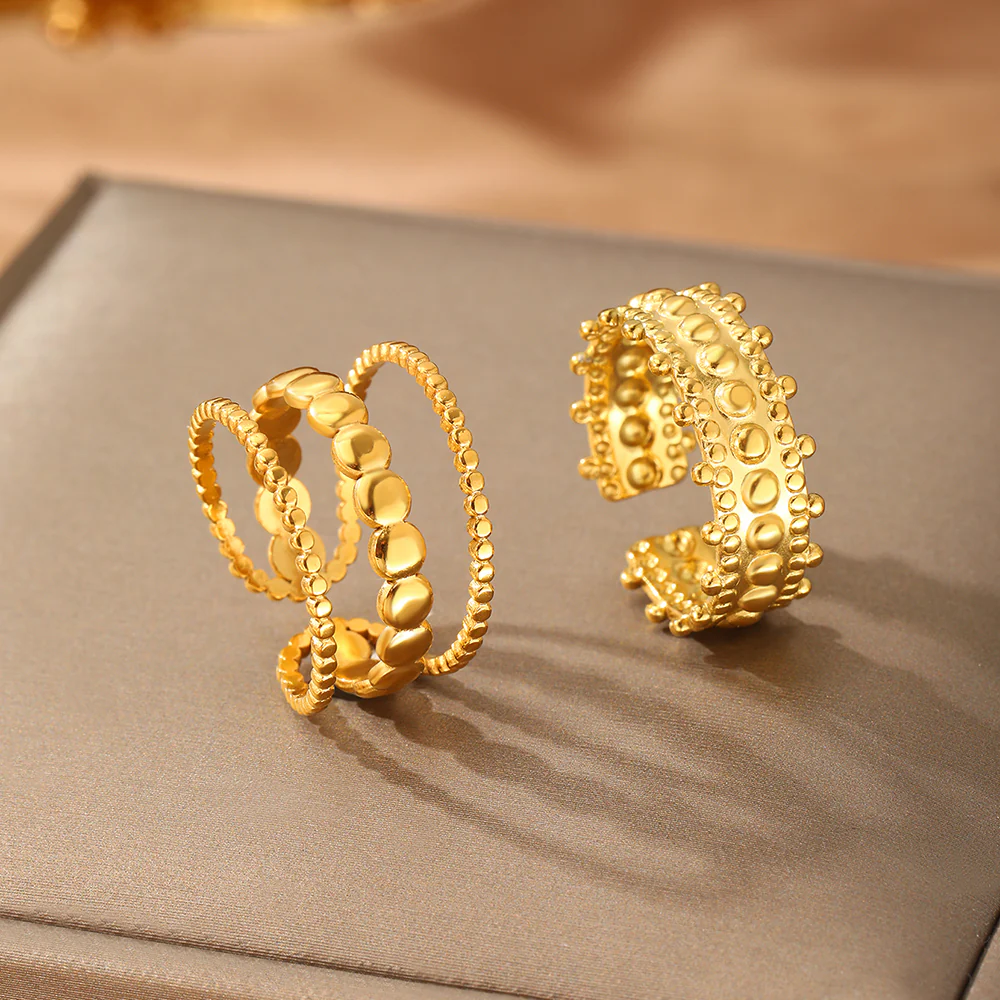 3pc Gold Beaded Ring Stack - Image 3