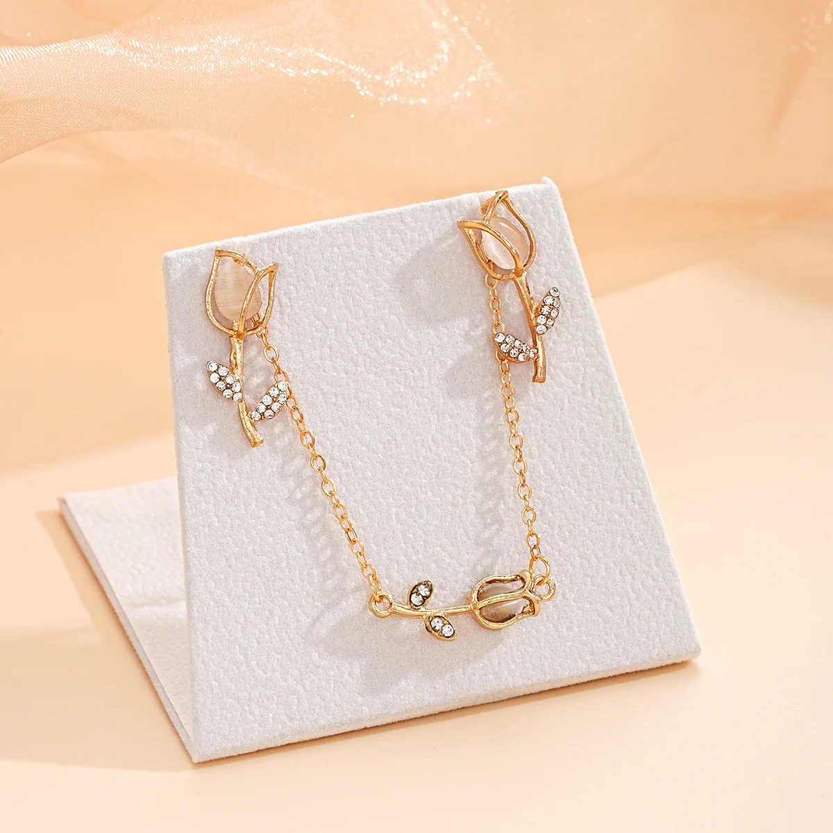 3pc Gold Tulip Flower Jewelry Set - Image 2