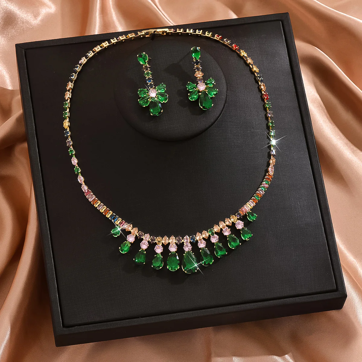 3pc Green Zircon Water Drop Jewelry Set - Image 3