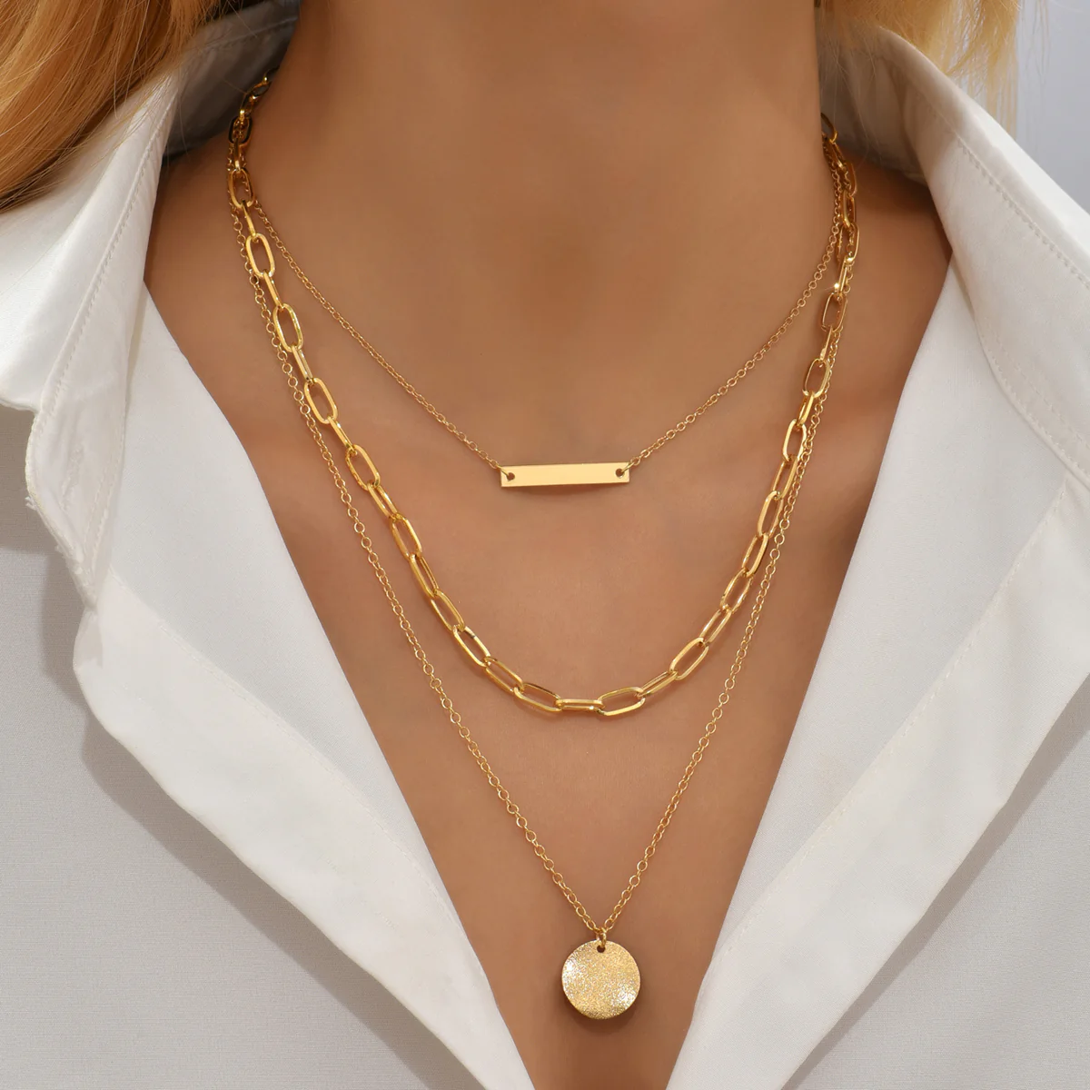 3pc Layered Chain Pendant Necklace Set