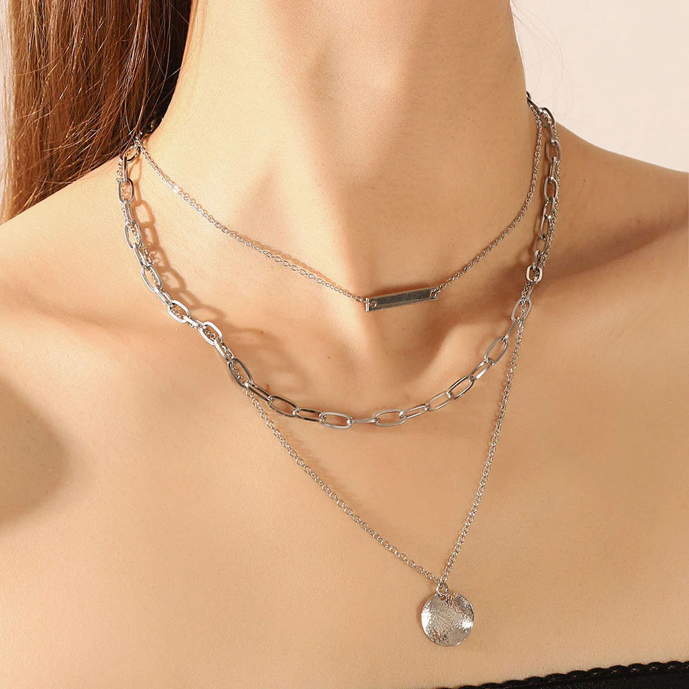 3pc Layered Chain Pendant Necklace Set - Image 2