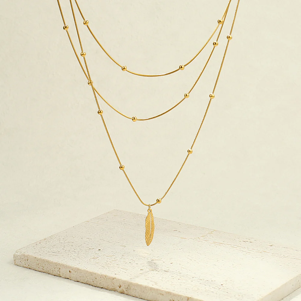 3pc Layered Feather Pendant Necklace Set - Image 3
