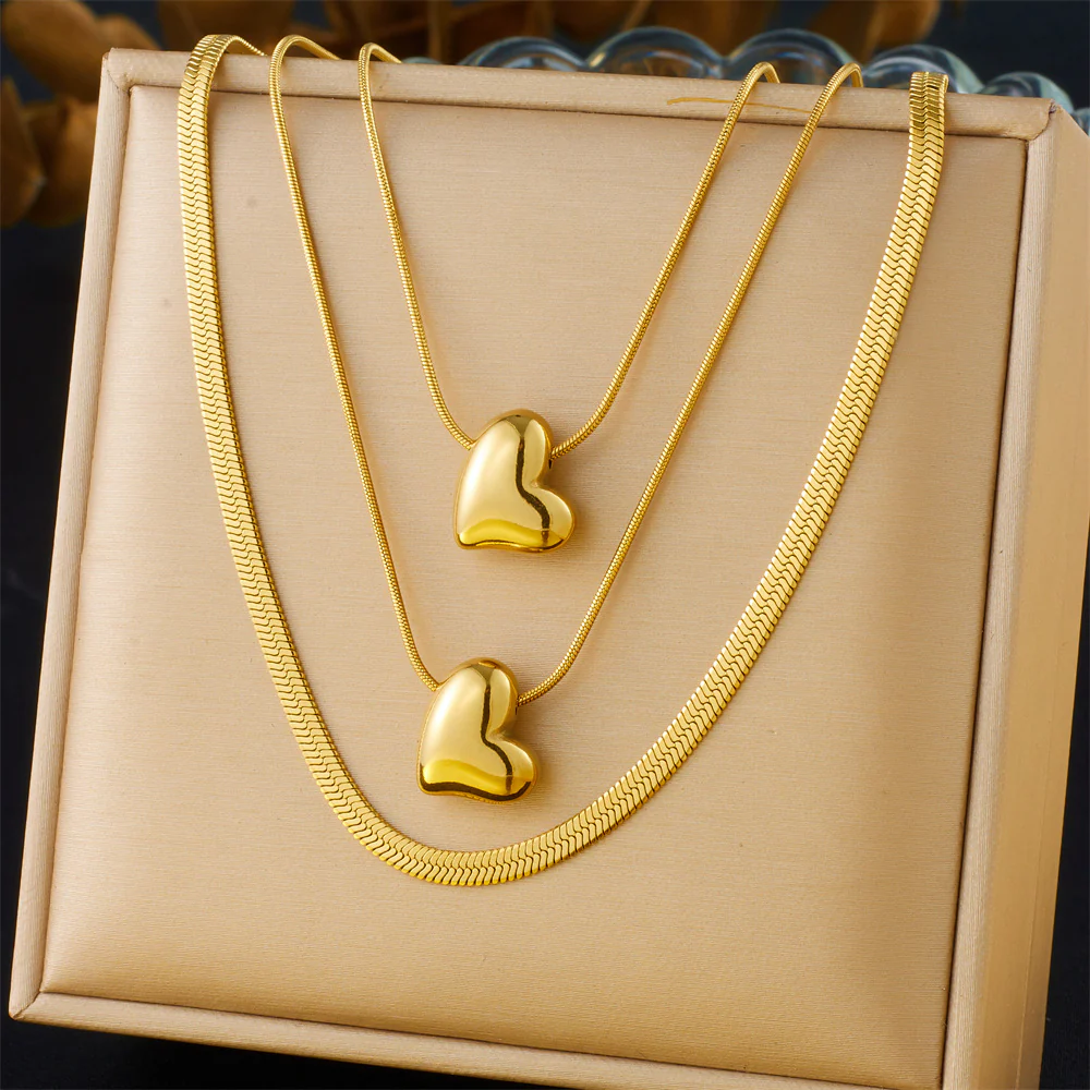3pc Layered Heart Pendant Necklace Set - Image 2