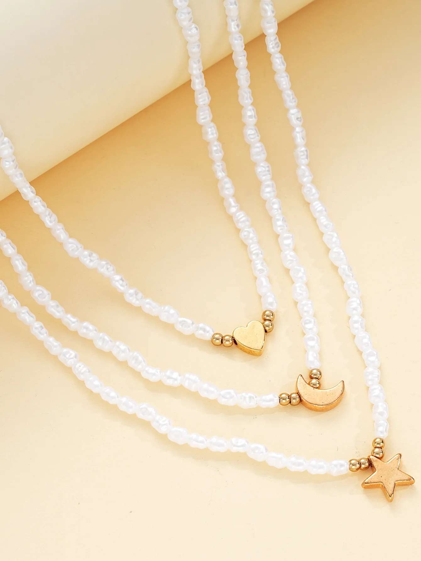 3pc Layered Pearl & Charm Necklace Set - Image 2