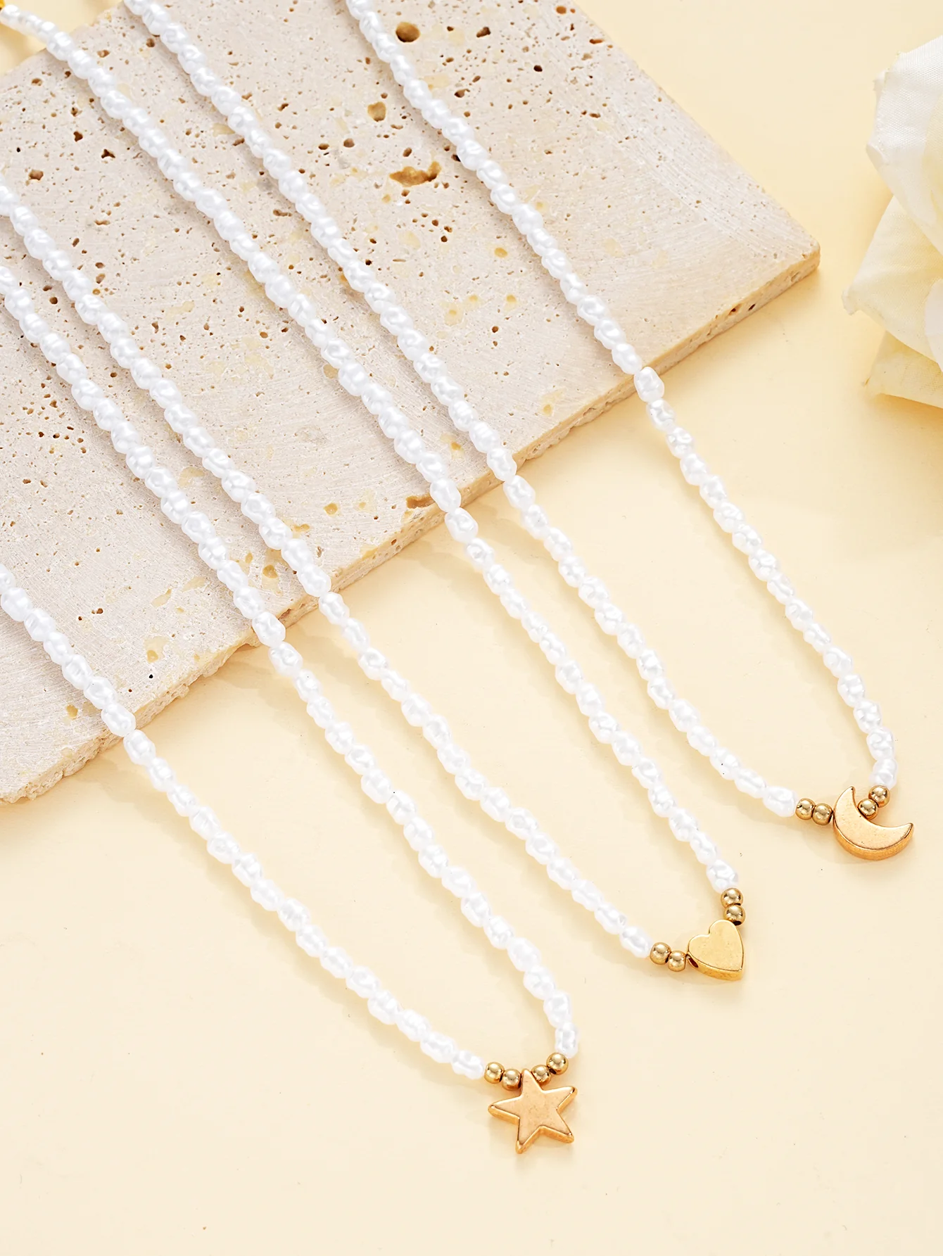 3pc Layered Pearl & Charm Necklace Set - Image 3