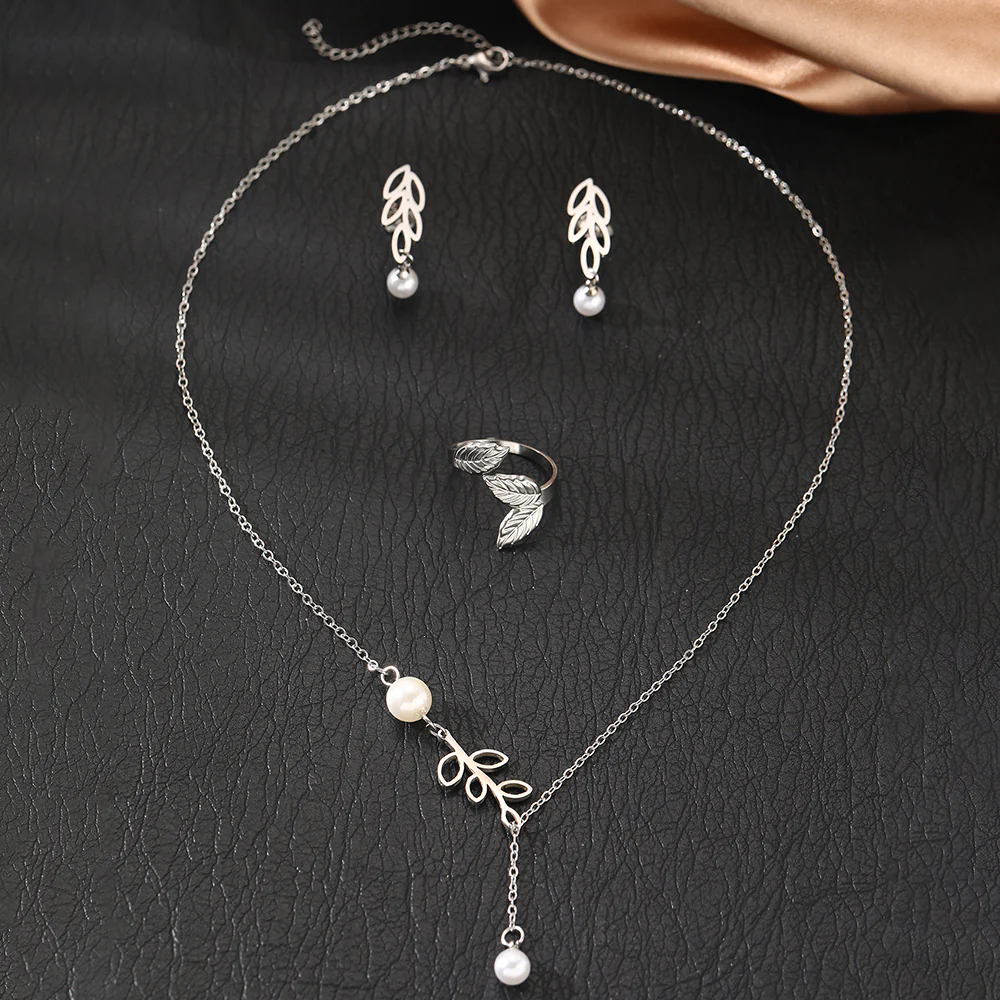 3pc Leaf & Pearl Jewelry Set - Image 4