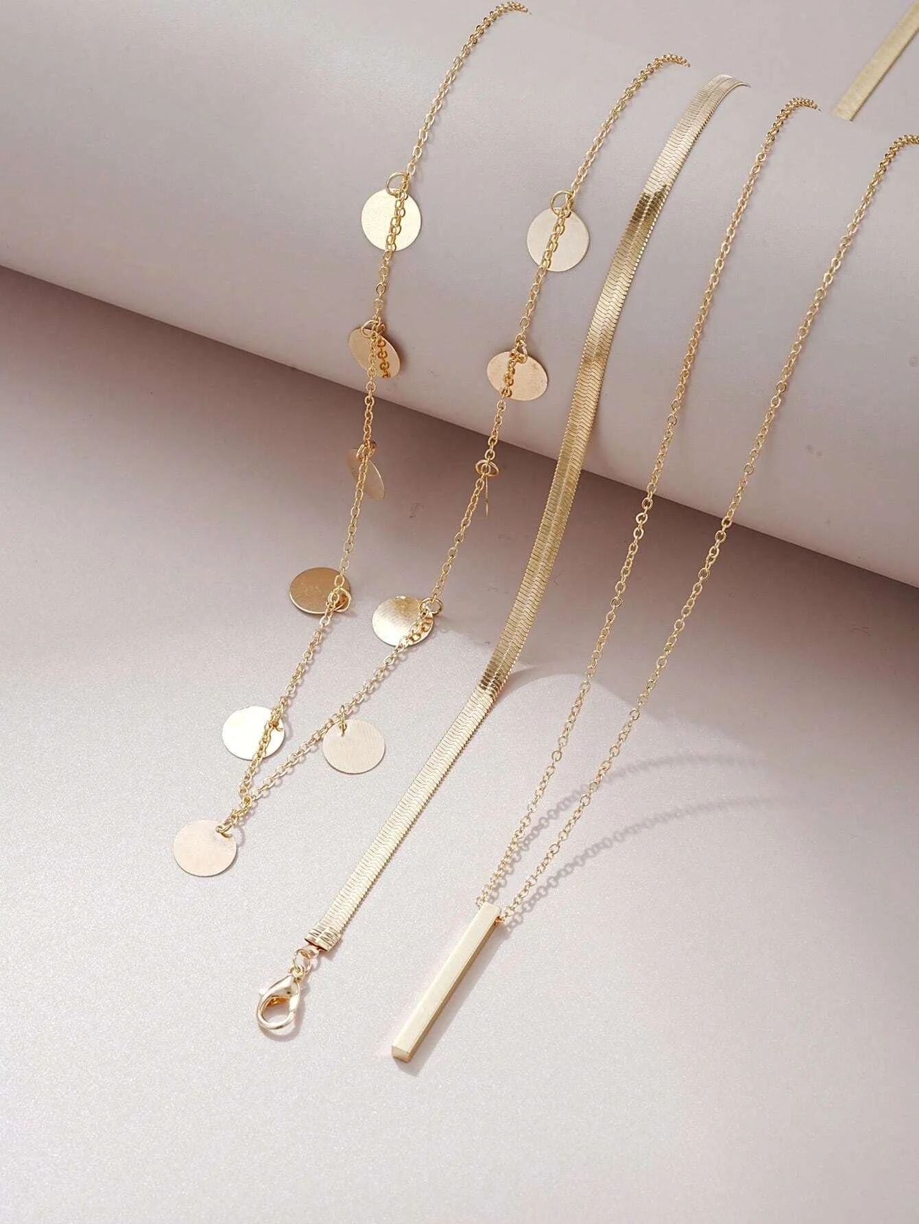 3pc Minimalist Disc & Bar Layered Necklace - Image 3