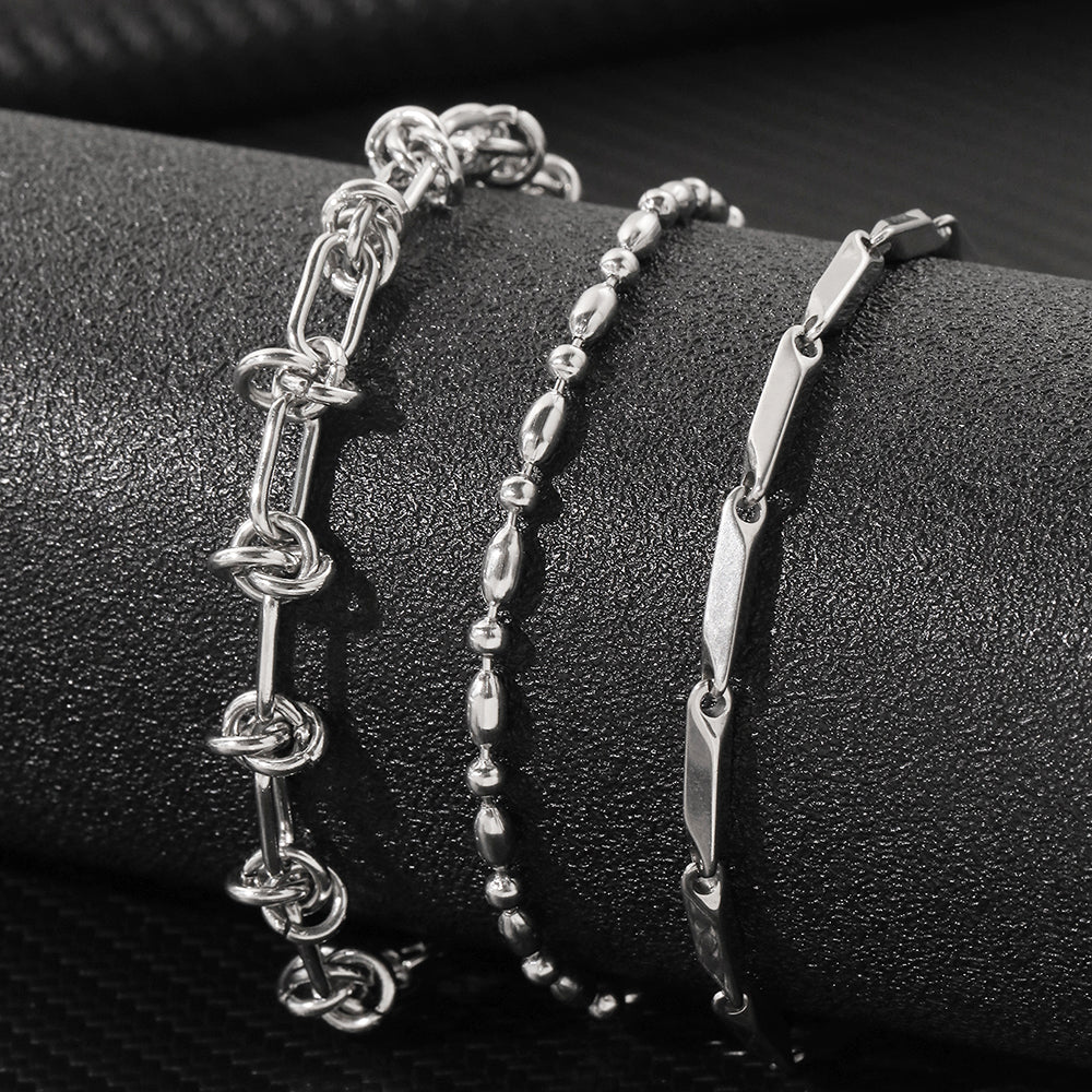 3pc Mixed Link Gold Bracelet Set - Image 4