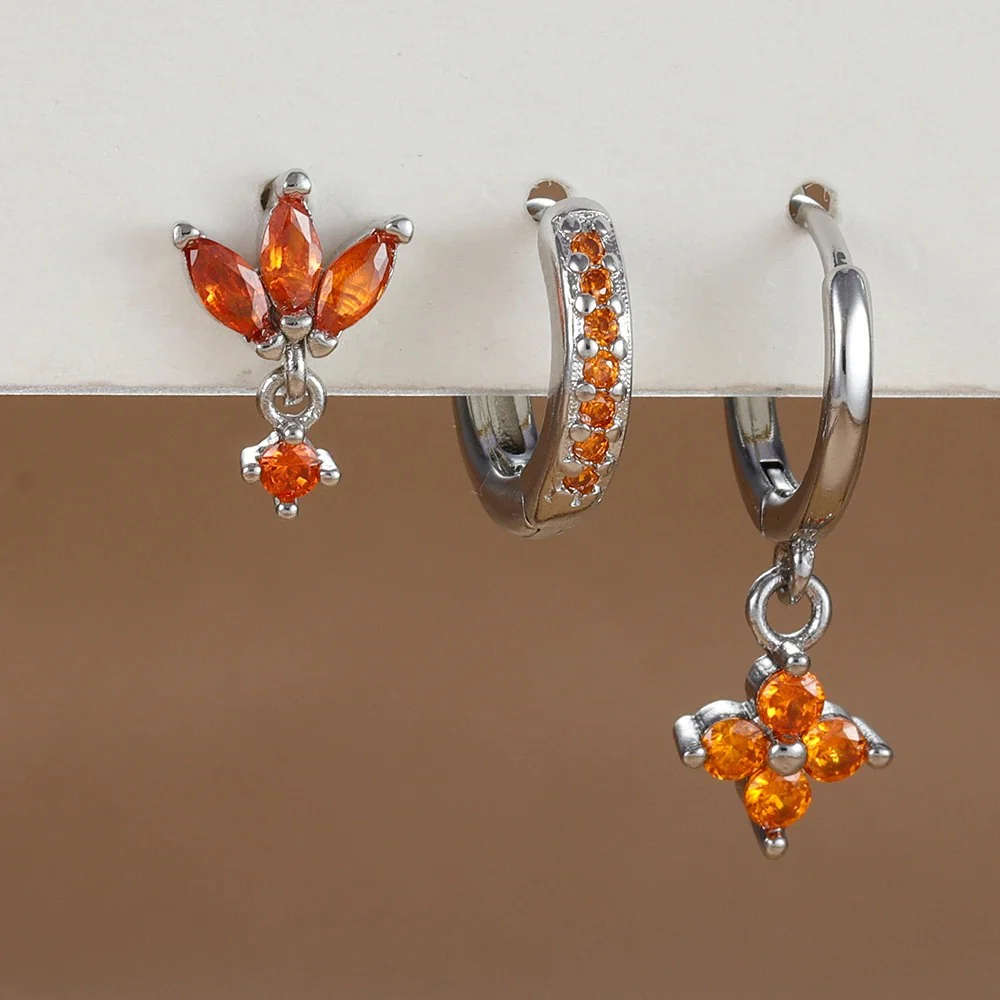 3pc Orange Floral Assorted Earrings Set - Image 2